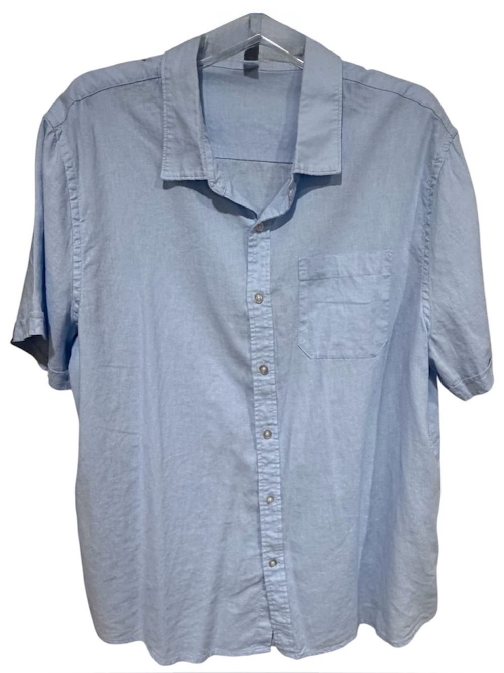 Magaschoni Linen Blend Light Blue Short-Sleeve Button-Down Shirt Size XL